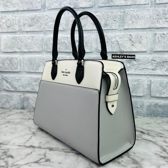 Kate Spade Madison Colorblock Medium Satchel Crossbody In Platinum Grey - Picture 3 of 10